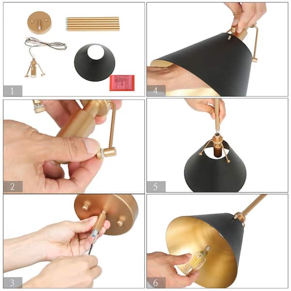 Modern Farmhouse Dome Kitchen Island Pendant Lighting Taine 1-Light Black & Brass Bell Pendant Light with Metal Shade