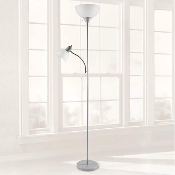 71.5 in. Silver Mother/Daughter Floor Lamp with LED Bulb Included