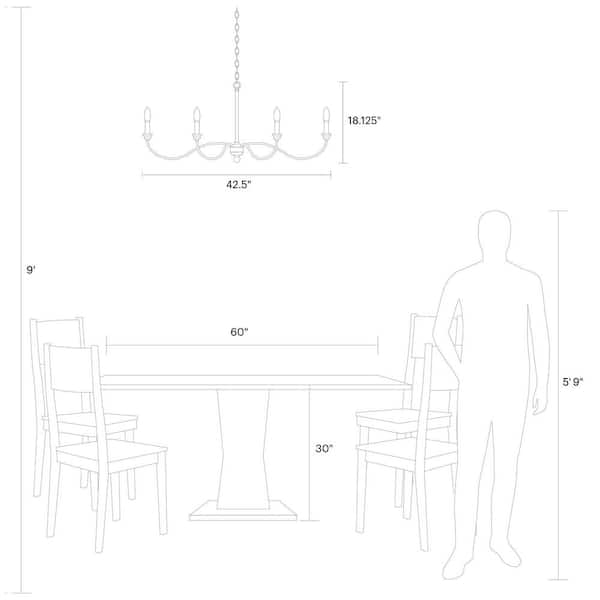 Hartsville 6-Light Chalk Washed White/Light Brown Beachwood Linear Country Coastal Farmhouse Candlestick Chandelier