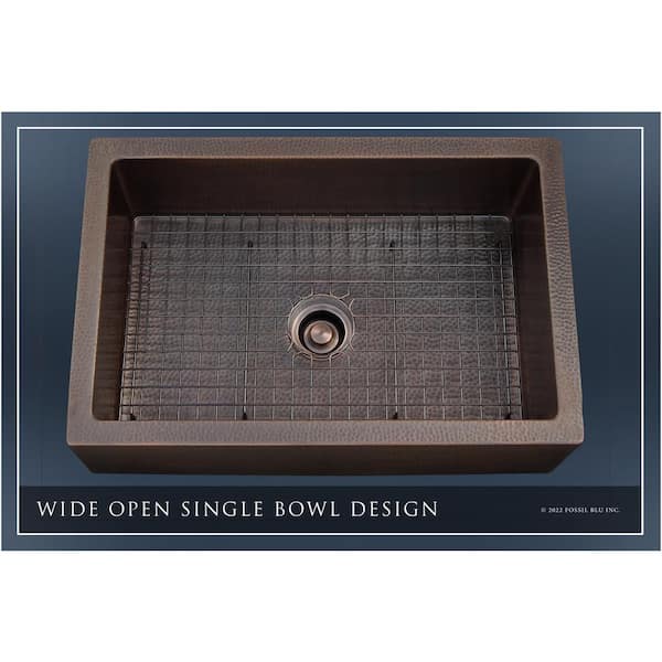 Luxury Dark Patina 12-Gauge Copper 30 in. Single Bowl Farmhouse Apron Kitchen Sink with Accs and Flat Front