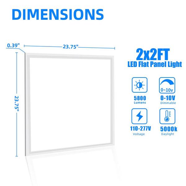 2 ft. x 2 ft. 5800 Lumens Integrated LED Panel Light Dimmable 0-Volt to 10-Volt 5000K Daylight, (2-Pieces)
