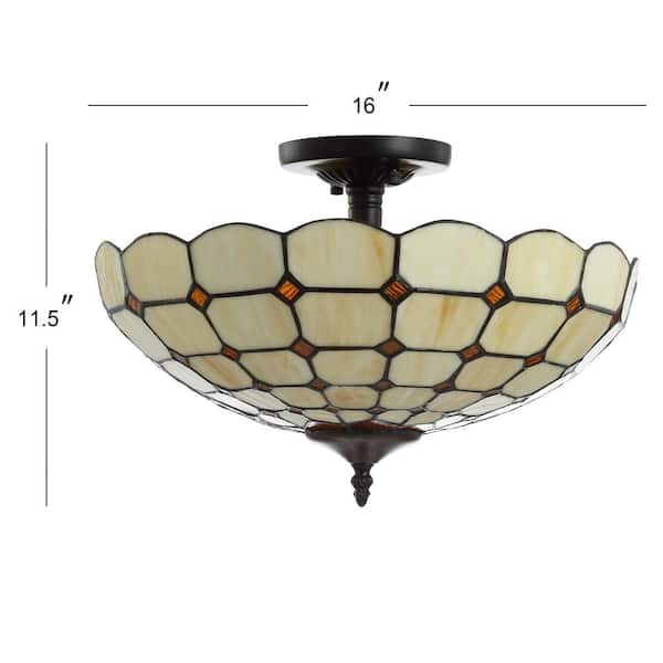 Jason 15.7 in. Cream 2-Light Tiffany-Style Glass/Metal LED Semi-Flush Mount
