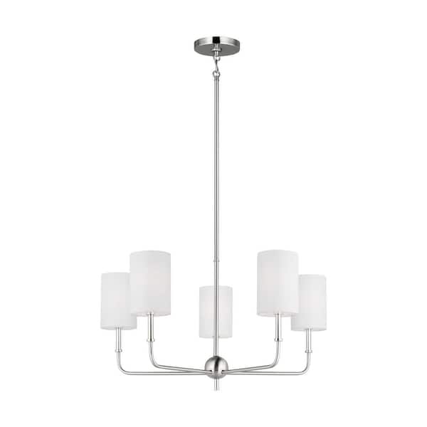 Foxdale 5-Light Brushed Nickel Chandelier with White Linen Fabric Shades