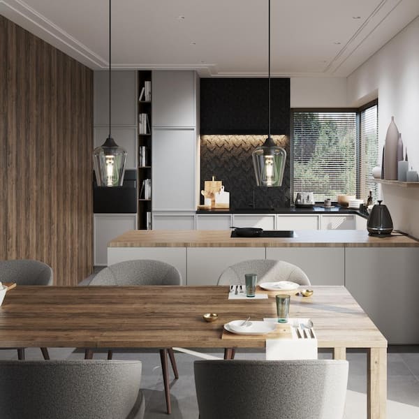 5 in. W x 6 in. H 1-Light Matt Black Pendant with Clear Glass Shade