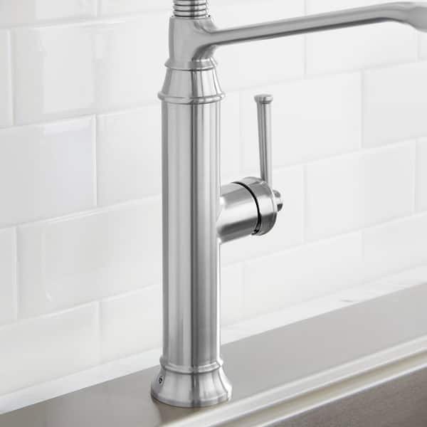 Linscott Single-Handle Coil Springneck Pull-Down Sprayer Kitchen Faucet in Stainless Steel