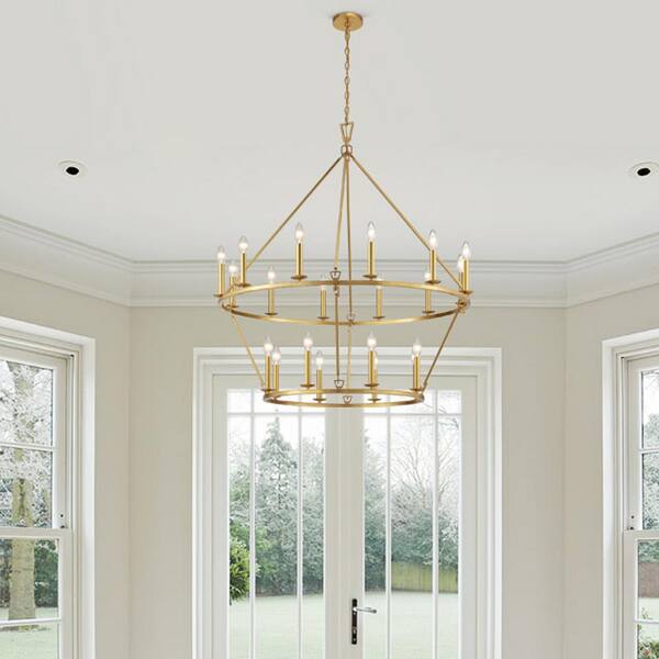 20-Light 40 in. Distressed Gold 2-Tier Wagon Wheel Chandelier