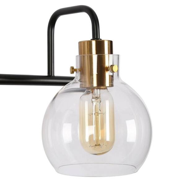 23 in. 3-Light Black Bathroom Vanity Light, Modern Polished Brass DIY Bath Light, Classic Globe Clear Glass Wall Sconce
