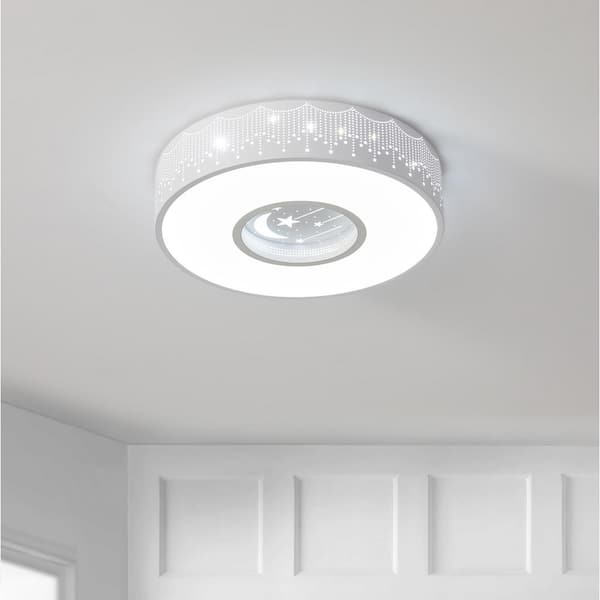 15.7 in. 1-Light White Simple Circle Star Creative Design 20-Watt Integrated LED Flush Mount Ceiling Light