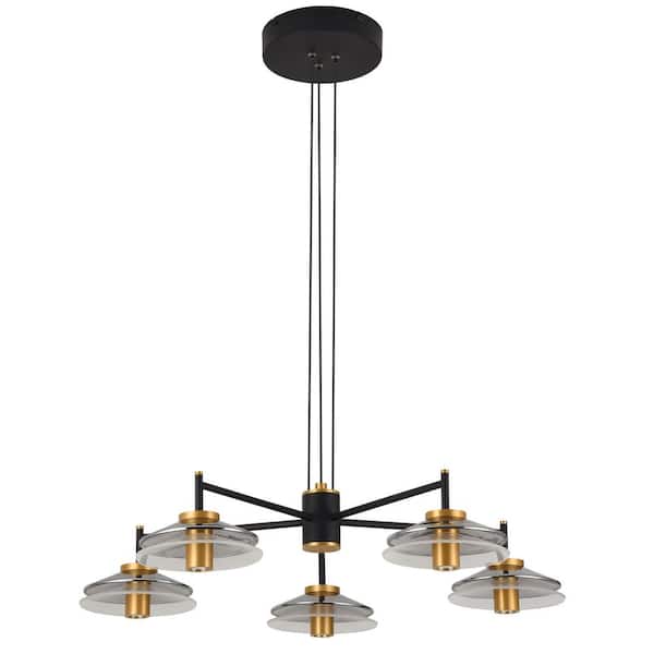 Verona 31 in. 5-Light ETL Certified Integrated LED Black Chandelier Lighting Fixture with Glass Shades