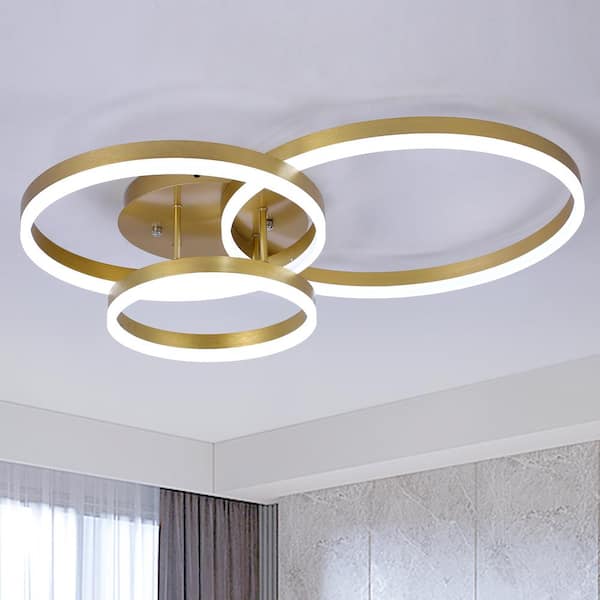 Carson 3-Light 31.8 in. Gold Cluster Circle LED Semi-Flush Mount