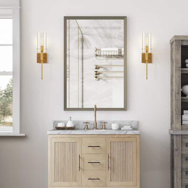 1-Light Gold Cylindrical Armed Sconce Set with Glass Shade (Set of 2)