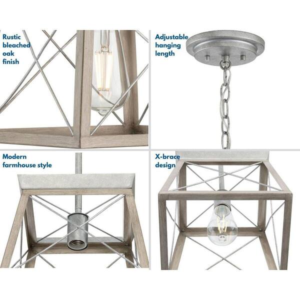 Briarwood Collection 1-Light Bleached Oak Kitchen Farmhouse Mini-Pendant Hanging Light