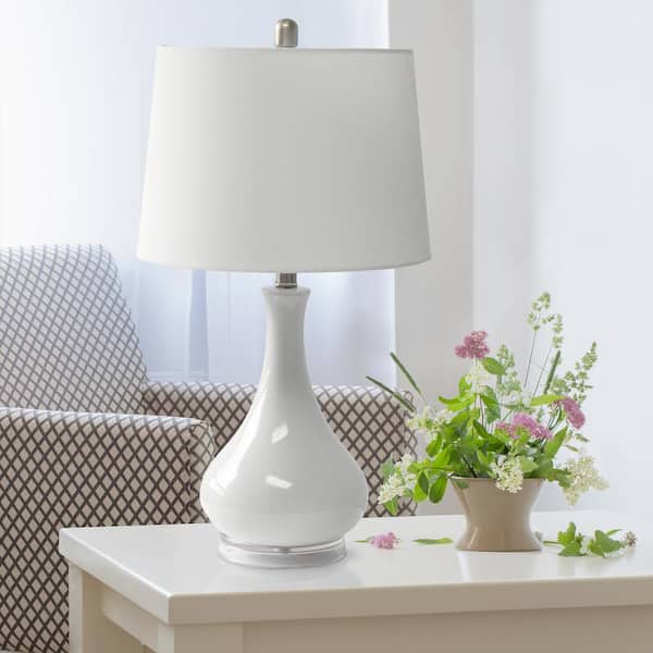 26.25 in. White Ceramic Tear Drop Shaped Table Lamp
