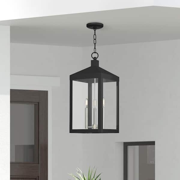 Nyack 3-Light Black Outdoor Pendant Lantern Chandelier