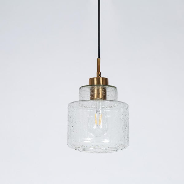 Modern Gold Bedroom Pendant Light, 1-Light Black Dining Room Island Hanging Pendant Light with Raindrops Glass Shade