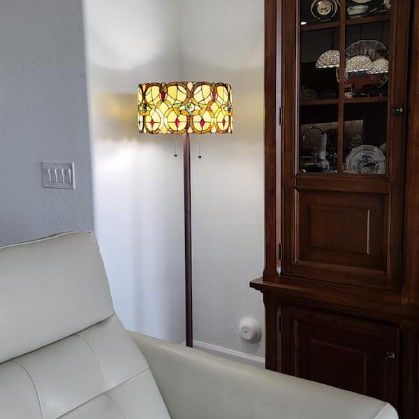 63 in. Multi-Colored Tiffany Style Double Light Floor Lamp