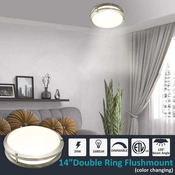 14 in. Silver LED Flush Mount 4000K Dimmable Ceiling Light Fixture