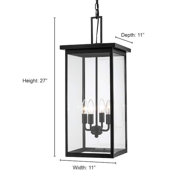 4-Light 27 in. Powder Coat Black Outdoor Lantern Pendant