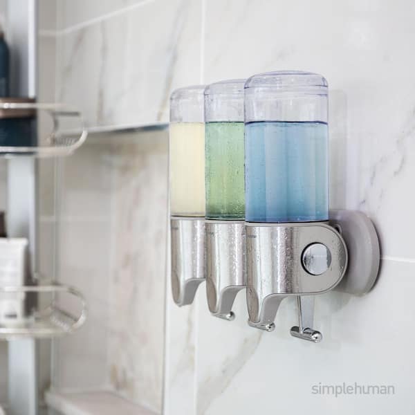 Triple Wall-Mount Shampoo and Soap Dispenser in Brushed Stainless Steel