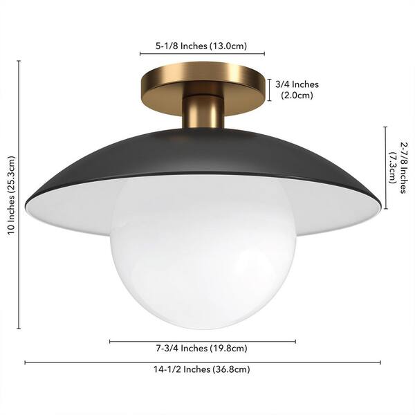 Alvia 14.5 in. Brass Matte Black and White Metal Semi-Flush Mount