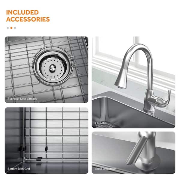 All in-One 33 in. Drop-in/Undermount Double Bowl 18 Gauge Stainless Steel Kitchen Sink with Pull-Down Faucet