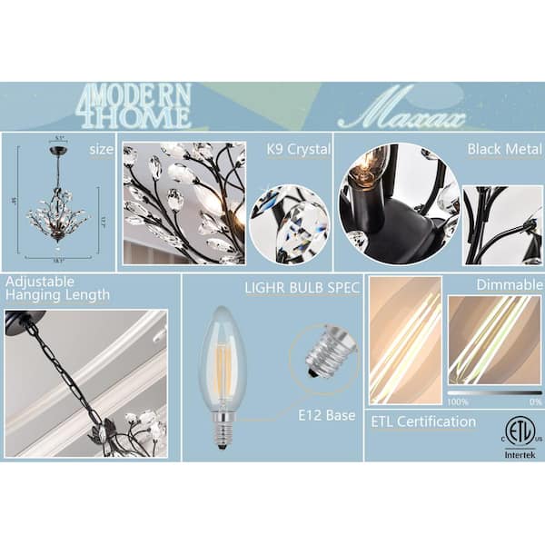 Chicago 4-Light Black Unique Classic/Traditional Chandelier with Crystal Accents