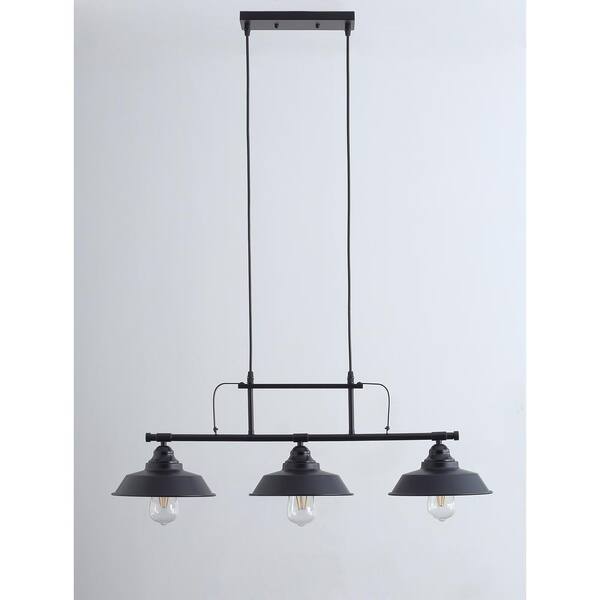 3-Light Black Kitchen Island Linear Pendant Light Industrial Ceiling Hanging Fixture with Metal Shade