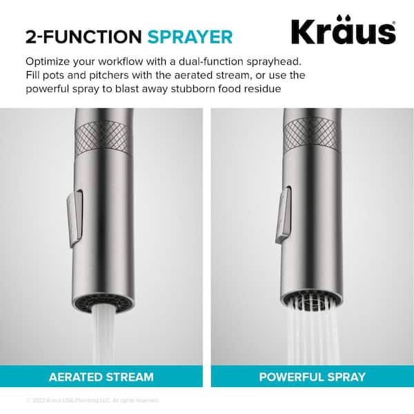 Oletto Modern Industrial Pull-Down Single Handle Kitchen Faucet in Brushed Gold