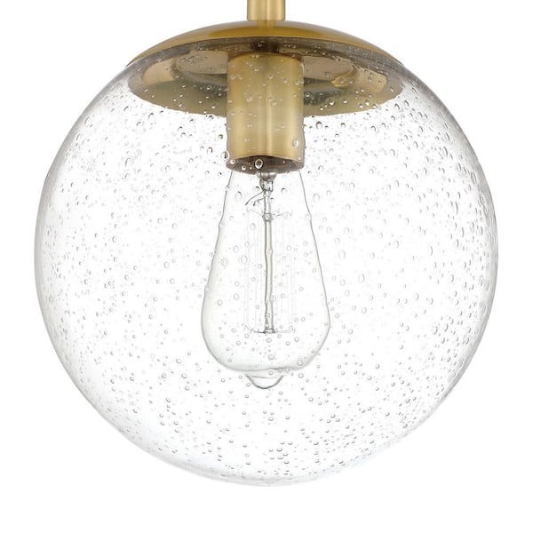 Gracelyn Modern 14.36 in. 1-Light Satin Gold Smart Semi-Flush Mount Ceiling Light with Clear Seedy Glass Globe Shade