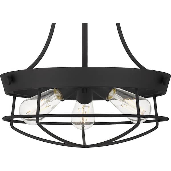 Southbourne 3-Light Matte Black Pendant with Open Steel Cage Frame