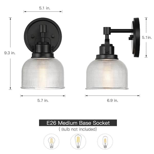 6 in. 1-Light Black Bathroom Wall Sconce with Clear Prismatic Glass Shade