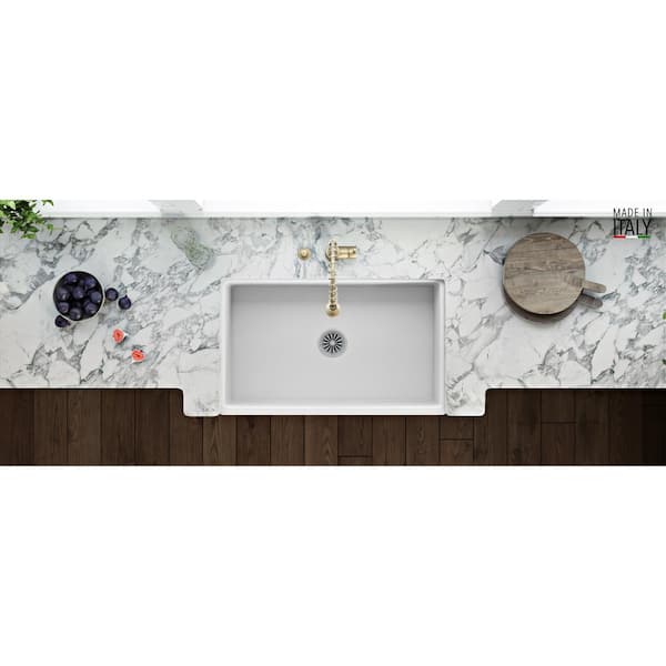 Farmhouse Apron-Front Fireclay 33 in. x 20 in. Reversible Single Bowl Kitchen Sink in White