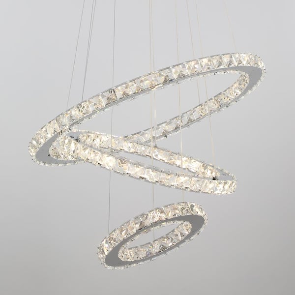 Jefferson 3-Light Chrome Integrated LED Unique Tiered Chandelier with Crystal Accents