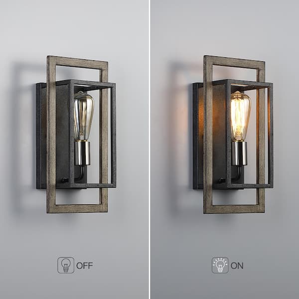 Sullivan 1-Light Black/Wood Tone Rustic Farmhouse Wall Sconce