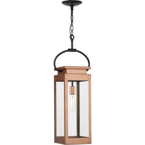 Union Square 7 in. 1-Light Antique Copper Hanging Pendant Light Lantern