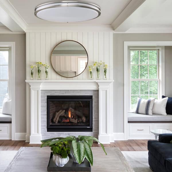 32.5 in. Brushed Nickel Oval 35-Watt Dimmable LED Flush Mount with Opal Acrylic Shades