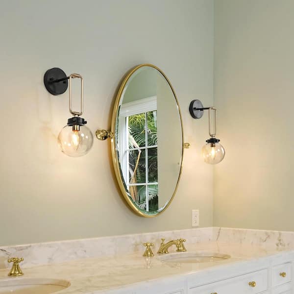 Modern Bedroom Wall Light 1-Light Black & Brass Wall Sconce Light Bathroom Vanity Light with Clear Glass Shade