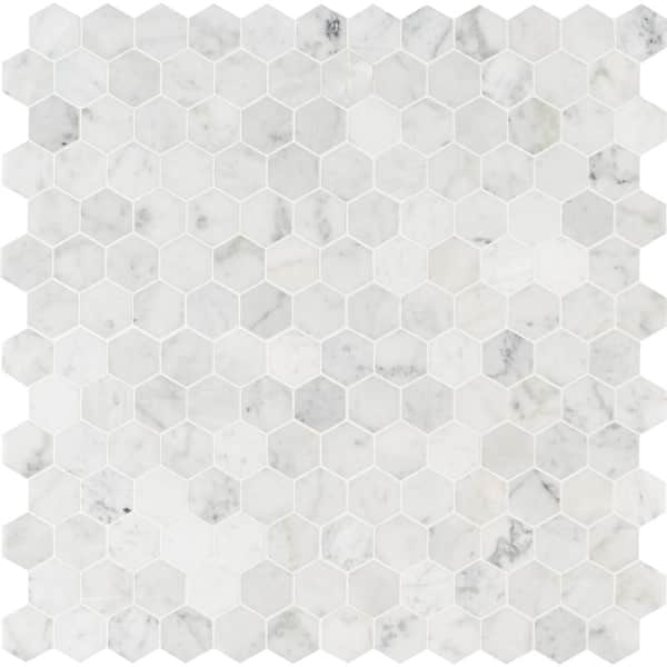 Carrara White Hexagon 12 in. x 12 in. x 8mm Honed Marble Mesh Mounted Mosaic Tile (9.8 sq. ft./ case)