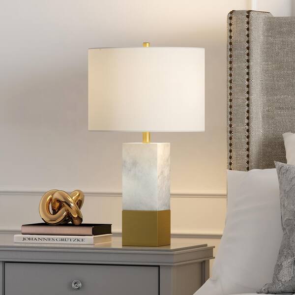 Lena 21-1/2 in. Golden Brass Table Lamp with Carrara Style Marble