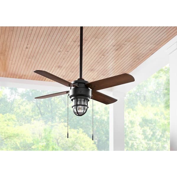 Cedar Lake 44 in. Indoor/Outdoor LED Matte Black Damp Rated Ceiling Fan with Light Kit, Downrod and 4 Reversible Blades