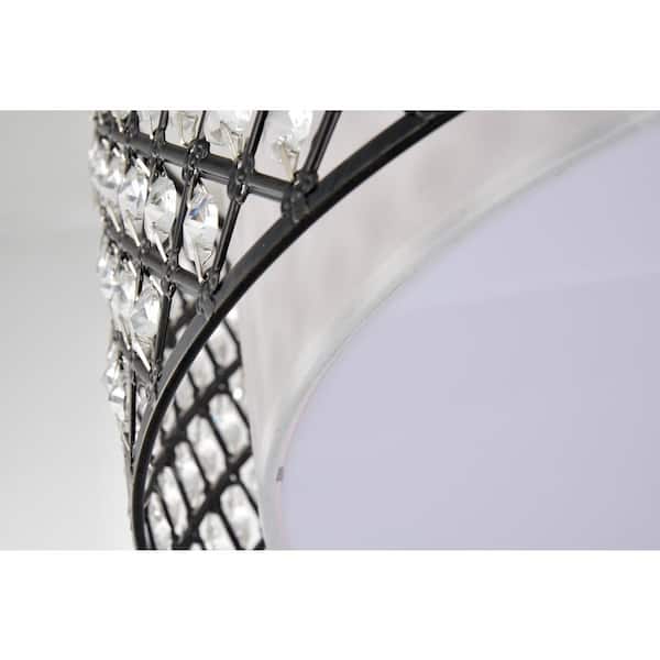 Belle 15 in. 3-Light Glam Antique Black Semi-Flush Mount with Crystal Beaded Drum Shade