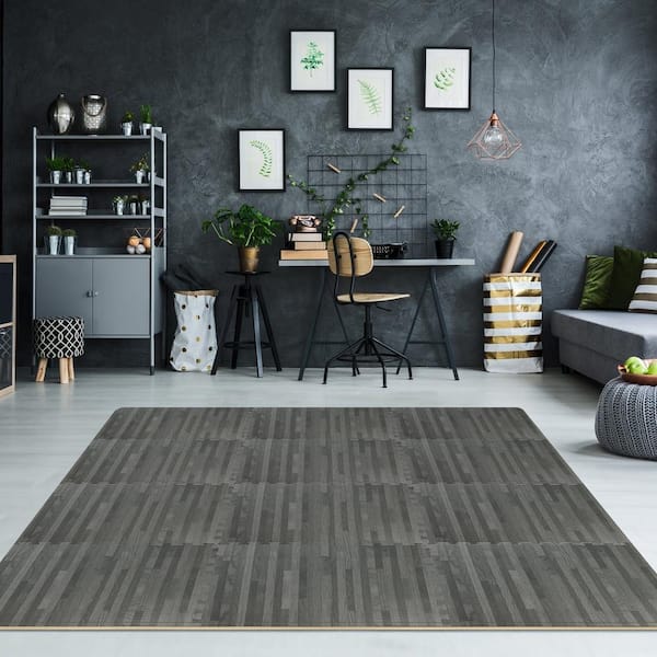 Gray Wood Grain Floor Mats Foam Interlocking Mats 24 in. x 24 in. (12 Tiles)