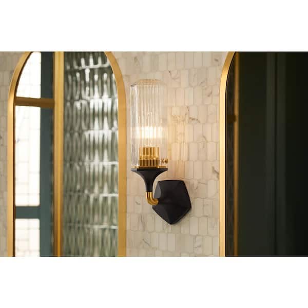 Occasion 1-Light Black with Brass Trim Wall Sconce