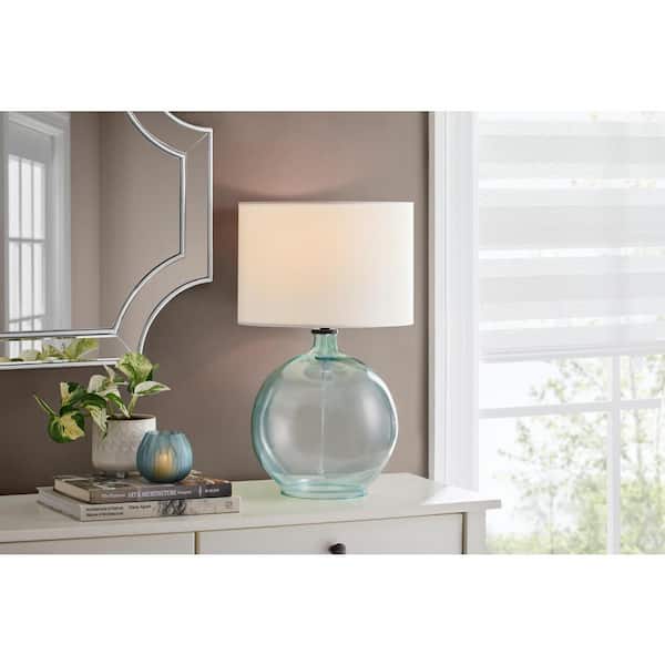 Windmere 21.5 in. Seagrass Green Glass Table Lamp with White Shade