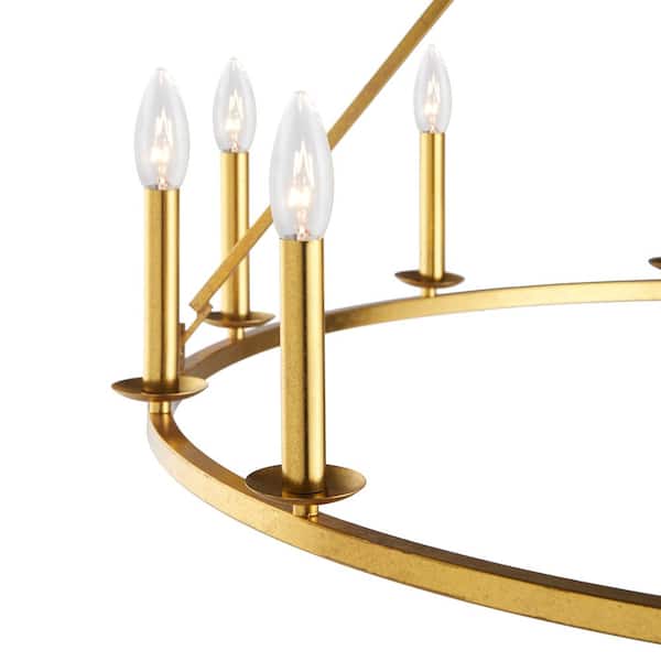 12-Light 40 in. Distressed Gold Wagon Wheel Chandelier