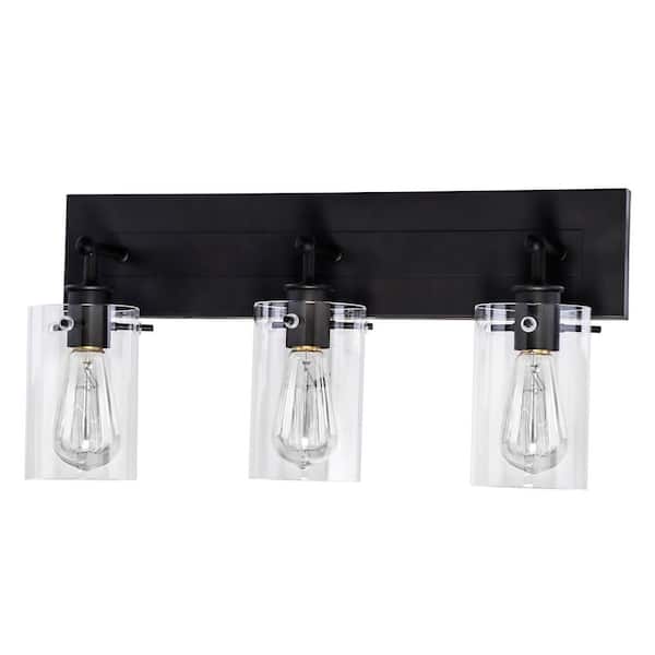 Regan 21 in. 3-Light Espresso Bronze Bathroom Vanity Light with Clear Glass Shades