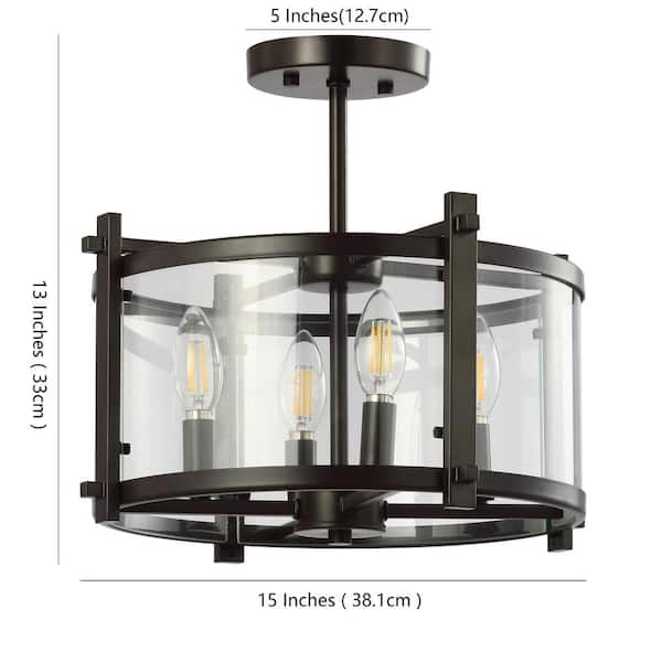 Hampdon 15 in. Oil Rubbed Bronze Iron/Glass Modern Drum LED Flush Mount