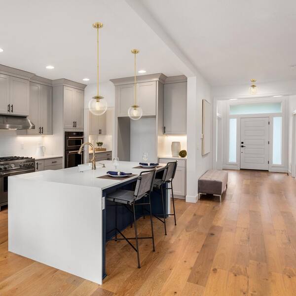 Gracelyn Modern 14.36 in. 1-Light Satin Gold Smart Semi-Flush Mount Ceiling Light with Clear Seedy Glass Globe Shade