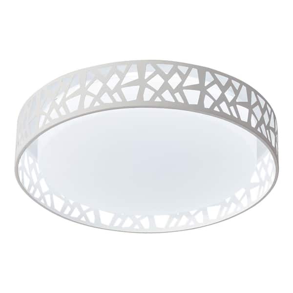 18.5 in. 1-Light White Smart Drum 20-Watt LED Flush Mount Painted White Finished Ceiling Lighting