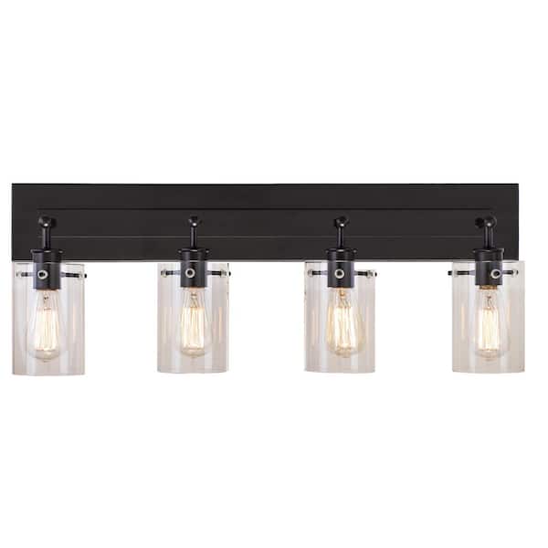 Regan 29.13 in. 4-Light Espresso Bronze Bathroom Vanity Light with Clear Glass Shades